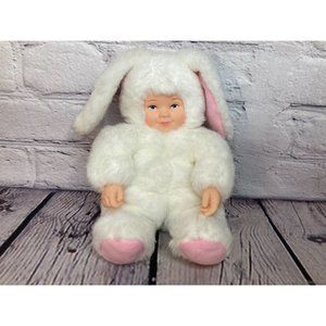 ANNE GEDDES Baby Bunny Bean Filled Plush Doll Rubber Face Hands Rabbit EUC White